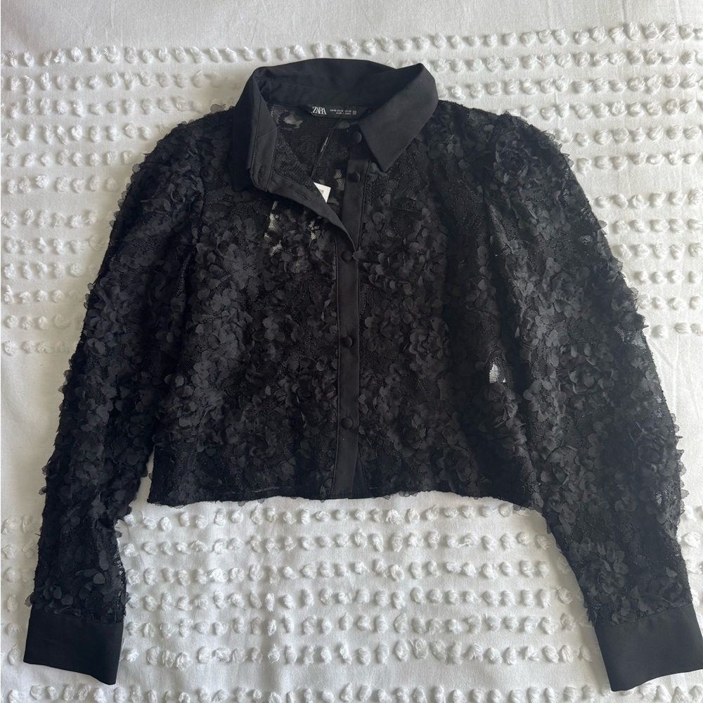 NWT!! Zara Black Floral Lace Women's blouse